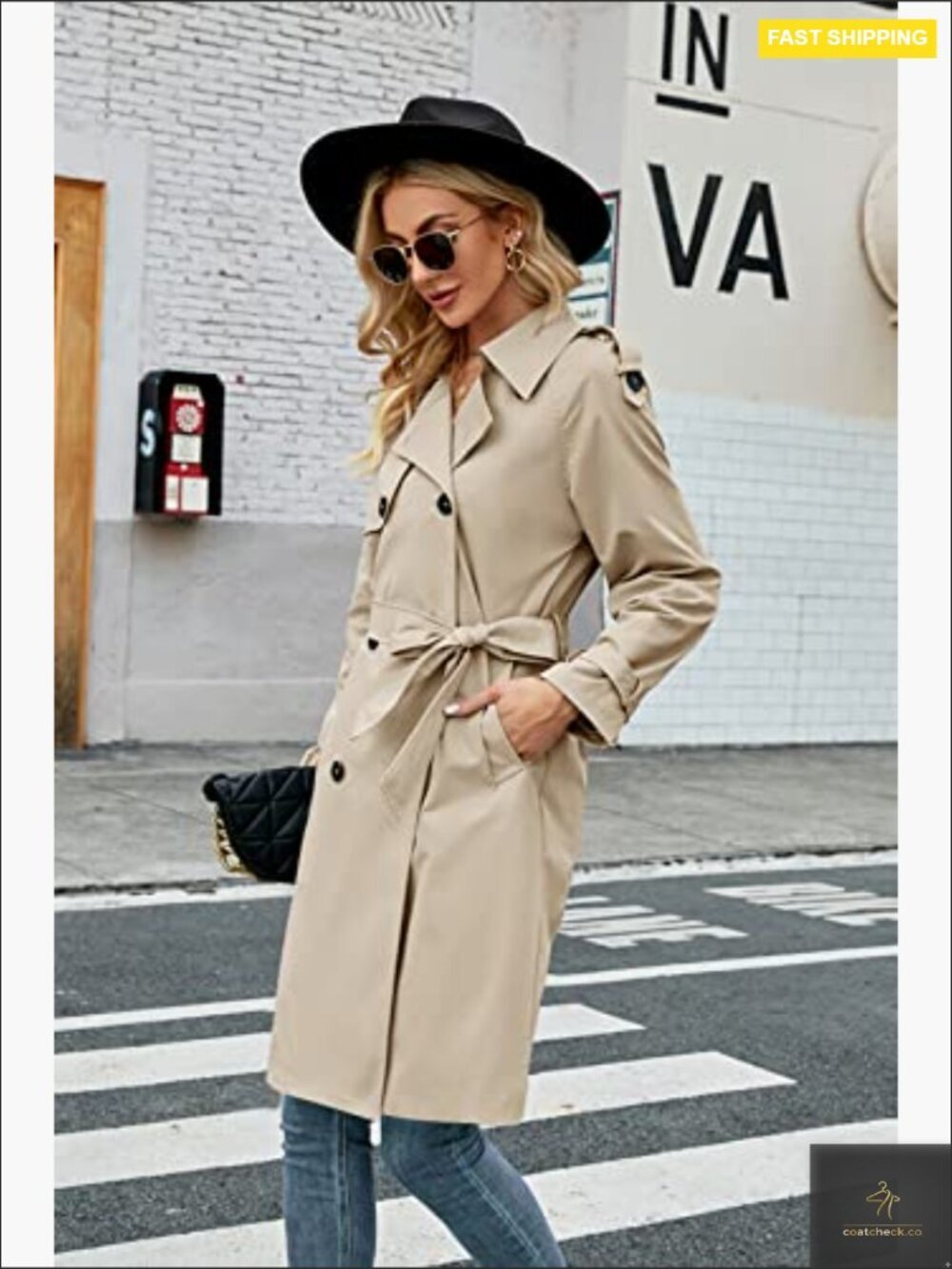 Slim Fit Trench Coat Classic Elegant Windproof Double Breasted Overcoat with - Picture 2 of 7